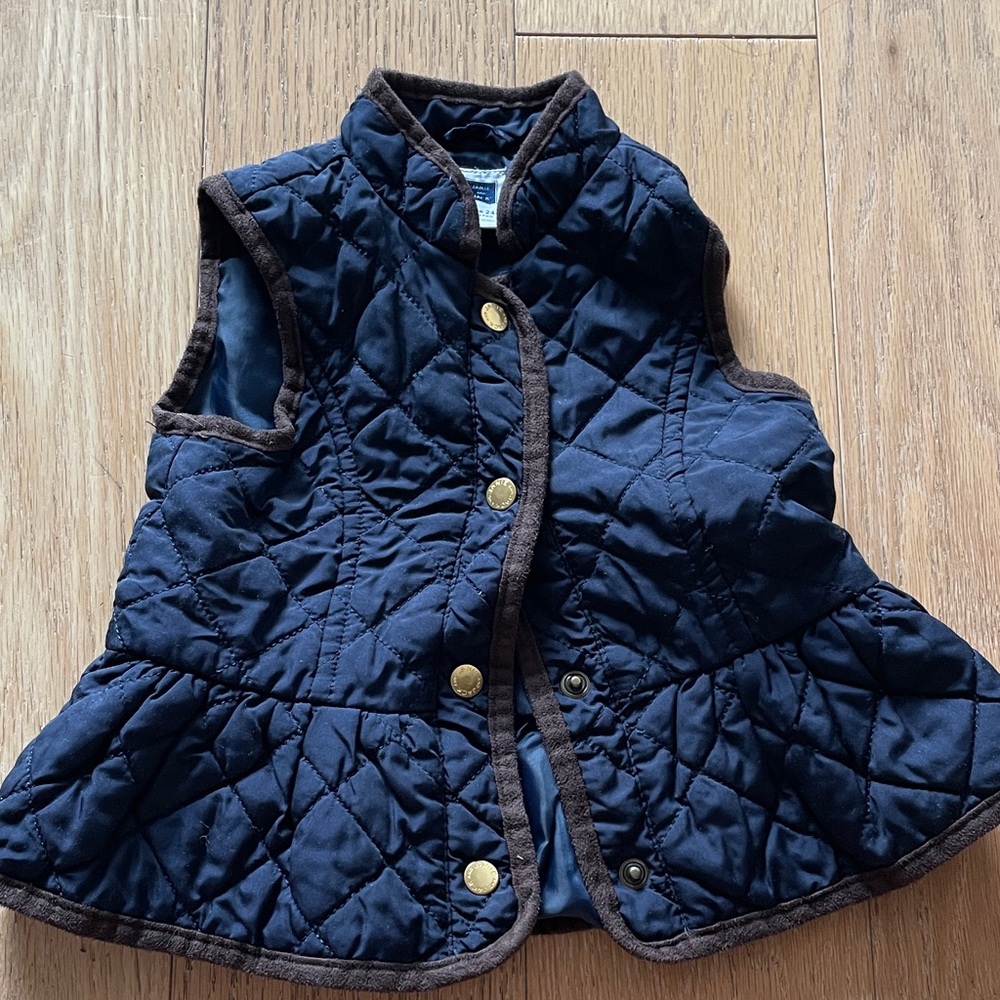 Janie and Jack 18-24mo Navy Quilted Vest with Brown Trim, Like New